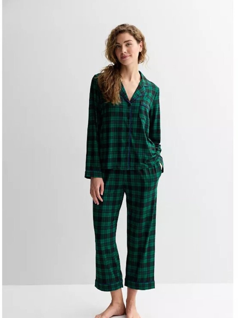 Women's DRAPER JAMES Teal and Black Angie Plaid Pajama Set - Size Small